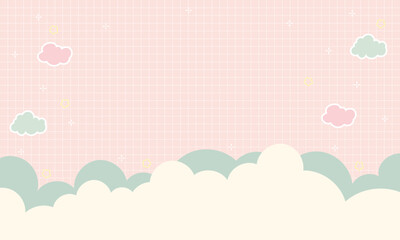 Cute Kawaii Abstract Starry Cloud Grid Landscape Background