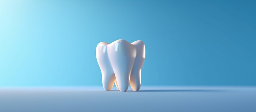 Tooth model on blue background. 3D illustration. 3D rendering.