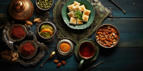 Turkish Delight Extravaganza - Immerse Yourself in the Richness of Turkish Tradition. A Flat-lay Showcasing a Variety of Lokum Sweet Delights