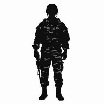 recommend clip art: Soldier black icon on white background. Soldier silhouette