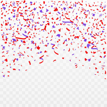 Red and Blue Confetti, Streamers and Tinsel on a Transparent Background