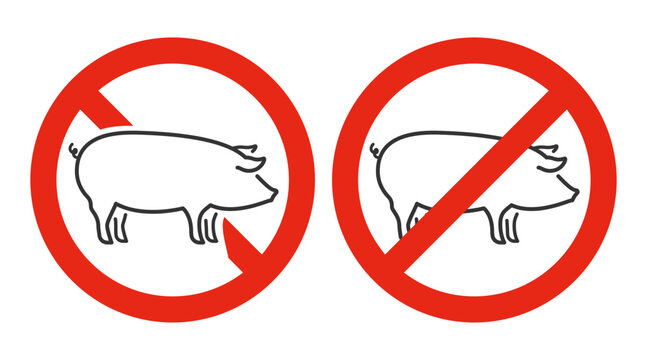 No Pork or No Pigs Vector Icon or Sign Isolated on White Background, Outline Style