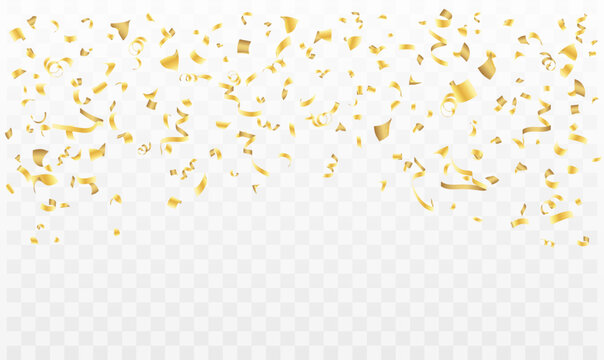Gilded Confetti, Streamers and Tinsel on a Transparent Background
