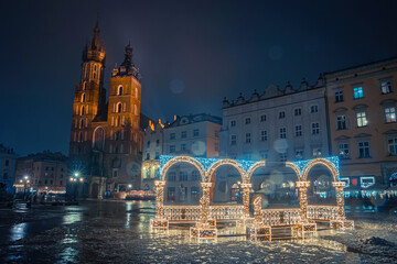 Kraków nocą w Świeta Bożego Narodzenia | Cracov by night ny Christmas - obrazy, fototapety, plakaty