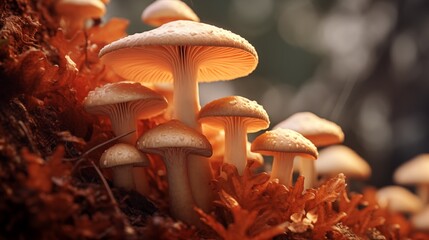 Mushrooms in the forest - obrazy, fototapety, plakaty