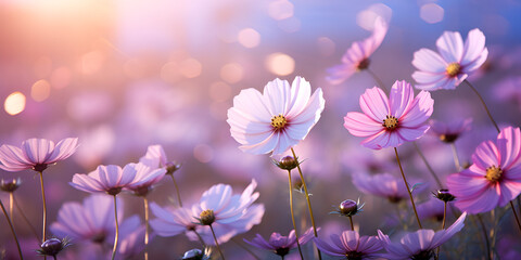 pink cosmos flowers,Summer Meadow Magic: Pink Blooms and Natural Beauty,Beautiful HD wallpaper.AI Generative 