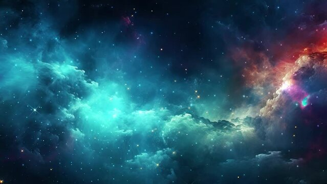 Galaxy and Nebula. Flying over the blue planet. Abstract space background. Endless universe with stars and galaxies in outer space. Cosmos art. Motion design.