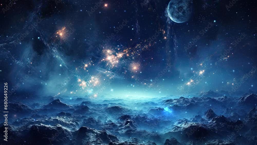 Canvas Prints galaxy and nebula. flying over the blue planet. abstract space background. endless universe with sta