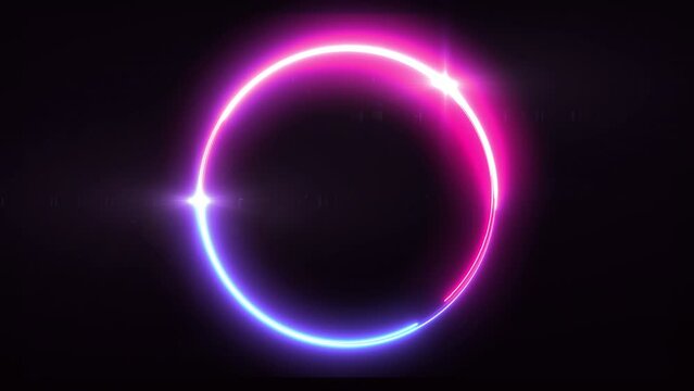 Abstract background blue red spectrum fluorescent light with neon circle LED animation 3D rendering