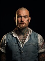 Obraz premium The Inked Canvas: A Colorful Portrait of a Man with Intricate Facial and Chest Tattoos