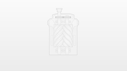 Screw compressor vector drawing showing rolling element bearings and coupling flange on a grey background