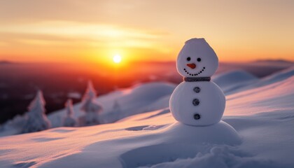 Fototapeta premium A Frosty Encounter: The Snowman's Triumph on the Snowy Summit