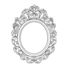 Opulent frame hand-drawn with ink and digitally colored, white on a transparent background