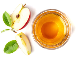 apple juice isolated on white background, cutout, top view 