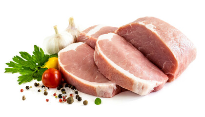 Raw pork meat isolated on white background, cut out