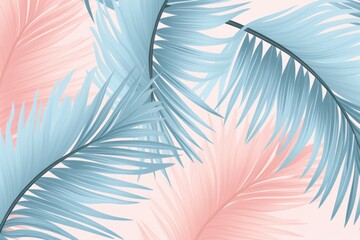 Abstract pattern with pink and blue tropical palm coconut leaves