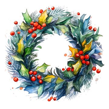 christmas wreath with holly berries