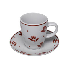 Turkish coffee mug, traditional beautiful coffee plate cups, Ottoman pattern, png background, png isolated, white, vintage, old mug.