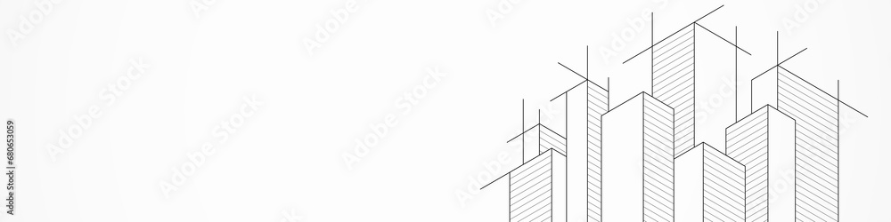 Poster panoramic view of architectural drawing with building construction for banner or website header temp