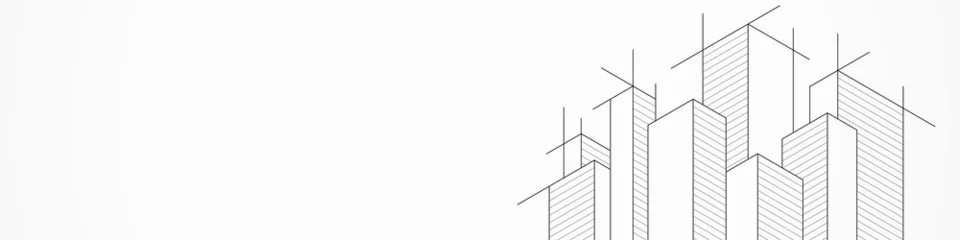 Fotobehang Panoramic view of architectural drawing with building construction for banner or website header template © berCheck