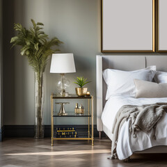 Luxury Hotel Bedroom With empty Gold picture frames