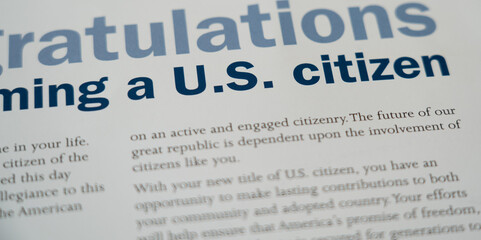 Pamphlet congratulating someone for becoming a U.S. citizen.