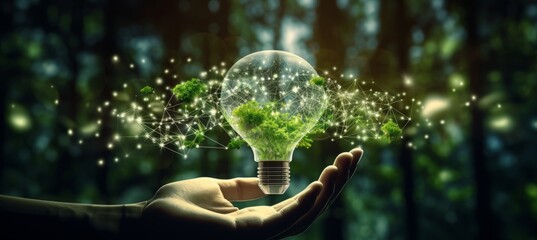 The Illuminated Connection: A Person Holding a Light Bulb with a Green Plant Inside