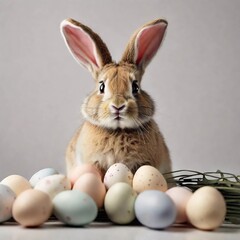 Fototapeta premium Egg-citing Easter Prep: Peek Inside the Easter Bunny's Magical Workshop! 3D Render, Illustration