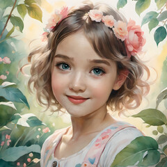 Yung girl portrait with the background of flowers and nature