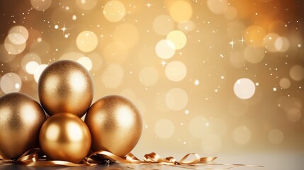 a group of golden eggs sitting on top of a table next to a pile of gold ribbons on a shiny surface with a boke of lights in the background.
