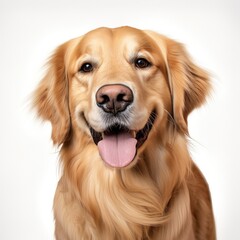 golden retriever with playful look - portrait on white studio background