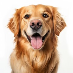 golden retriever with playful look - portrait on white studio background