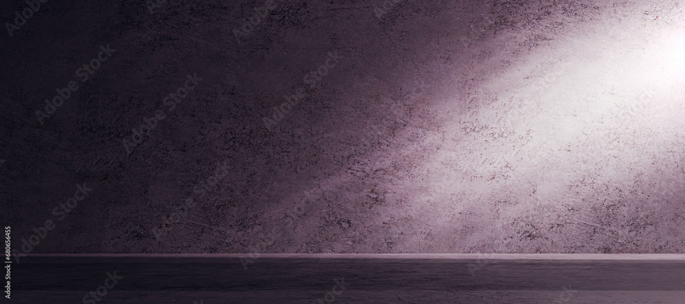 Poster Blank wide concrete surface with mock up place and light. Presentation concept. 3D Rendering.