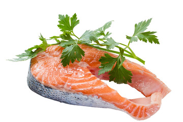 Salmon fillet with parsley close-up