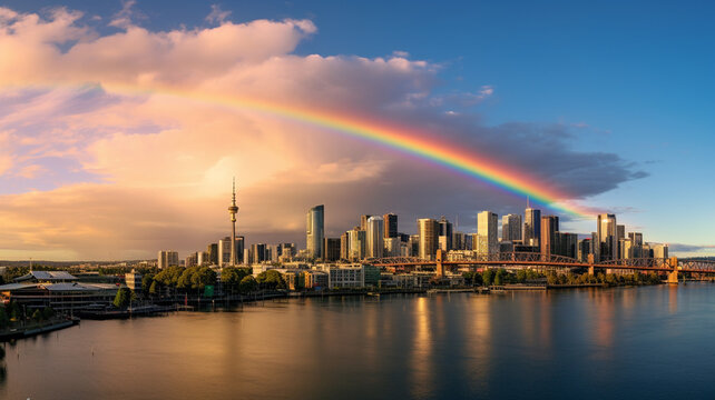 Rainbow on city