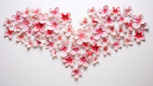  a bunch of pink flowers arranged in the shape of a heart on a white background with space for a text or an image to put on the left side of the heart.