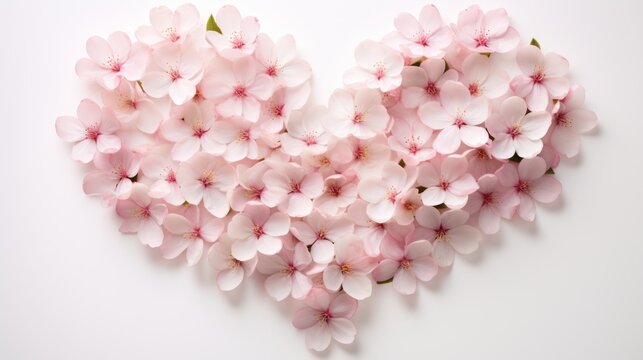  a bunch of pink flowers arranged in the shape of a heart on a white background with a place for the text on the left side of the image to the right side of the heart.