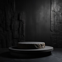 dark product mockup background with double stone podium
