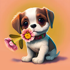 a cute dog holding flower to his mouth design