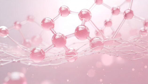 Pink molecule petals on white.