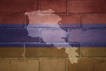 map and flag of armenia on a old brick wall