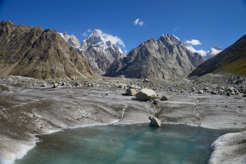 Baintha Brakk mountain captured from the Biafo Glacier, The mountain is located in Karakoram range...