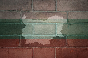 map and flag of bulgaria on a old brick wall