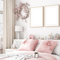 Christmas frame mockup, Bedroom mockup, Christmas mockup, Interior mockup, Poster mockup