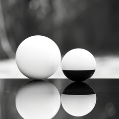 A black and white sphere defies conventional notions by existing in two places simultaneously.