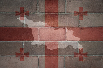 map and flag of georgia on a old brick wall - obrazy, fototapety, plakaty
