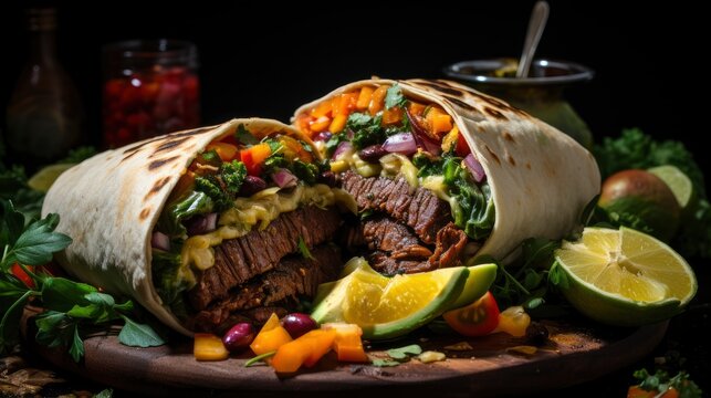 Burritos Wraps Beef Vegetables On Black, Background Images, Hd Wallpapers, Background Image