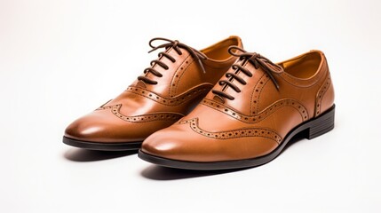 isolated brown shoes, men, dress shoe, brown leather, copy space, 16:9