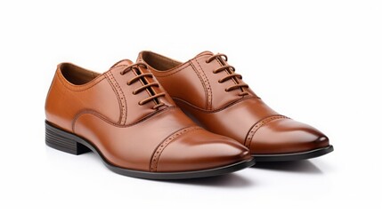 isolated brown shoes, men, dress shoe, brown leather, copy space, 16:9