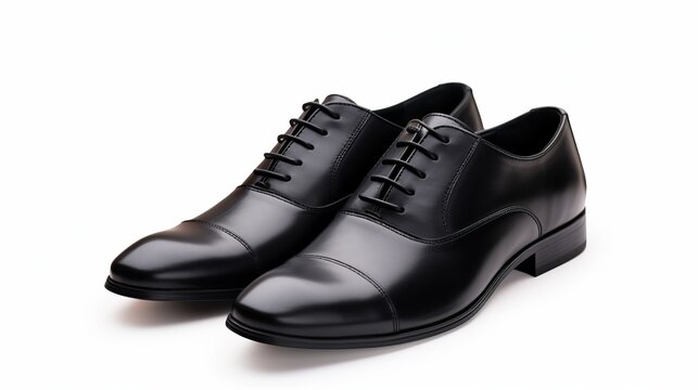 isolated black shoes, men, dress shoe, black leather, copy space, 16:9